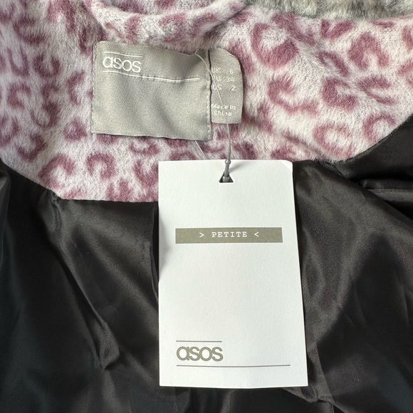 ASOS DESIGN PETITE Mix Gray Pink Leopard Cheetah Animal Print Brushed Coat - Picture 13 of 14